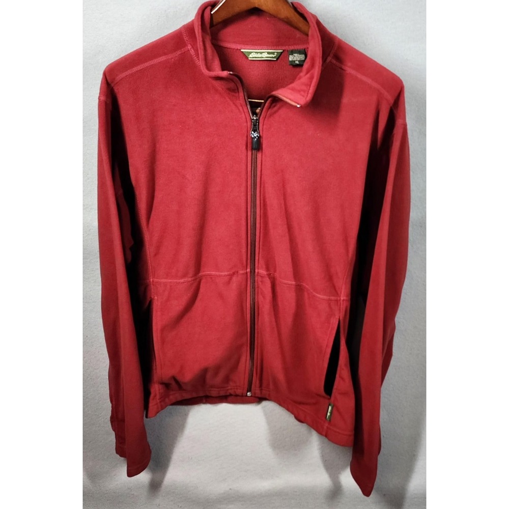 Eddie Bauer Jacket Mens Large‎ Red Full Zip Fleece Soft Warm Outdoor Zip Pockets